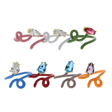 8 Colors Wrapped The Wire Band Colorful Single Tear Drop Marquise Stone Open Adjusted Ring For Women